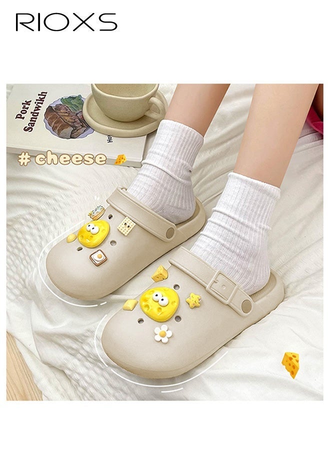 RIOXS Women's Men's Water Clogs, Unisex Garden Clog Mule Slippers, Cartoon Cheese Summer Garden Slippers, Classic DIY Slippers for Men and Women, Comfortable Platform Mules with Ventilation Holes, Anti-slip Ventilated Slip On Sandals, Slide Slippers with Cute Decoration Charms for Girls Boys, Casual Outdoor Beach Slide Sandals for Pool/ Bathroom/Dormitory/Out Going - Image 1